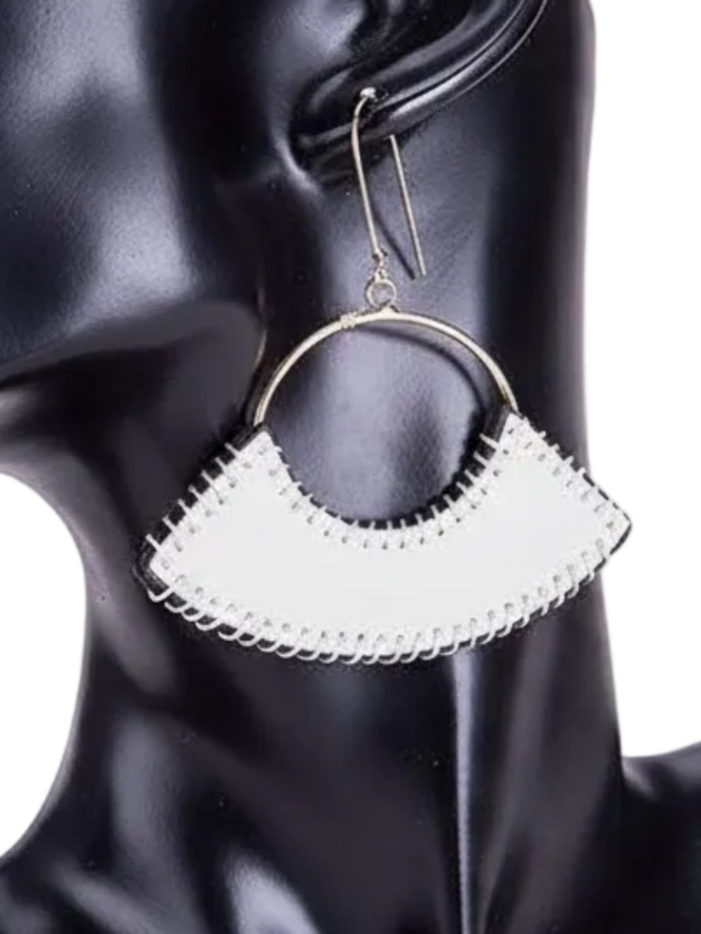 Womens White Leatherโ Hoop Earrings